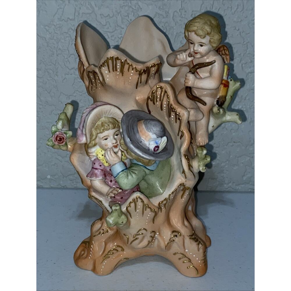 VTG Lenwile Ardalt Occupied Japan Bisque Porcelain Cherub Cupid Children Vase